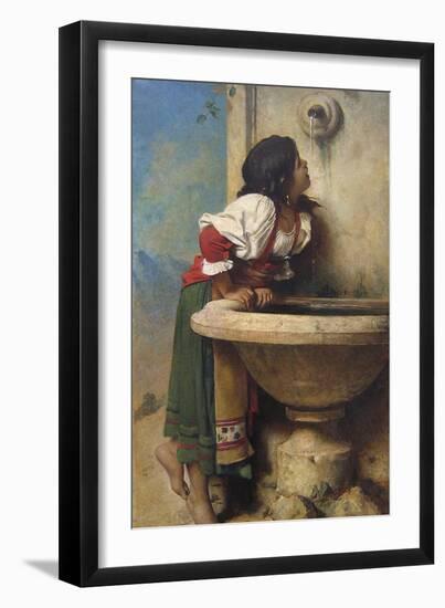 Roman Girl at a Fountain-Leon Bonnat-Framed Art Print