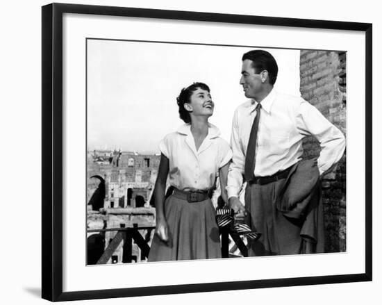 Roman Holiday, Audrey Hepburn, Gregory Peck, 1953-null-Framed Premium Photographic Print