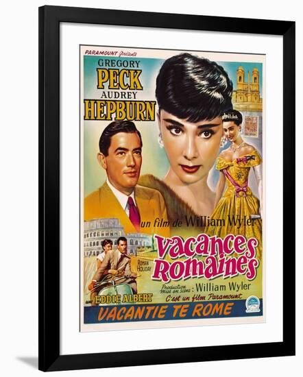 Roman Holiday, Gregory Peck, Audrey Hepburn, 1953-null-Framed Art Print