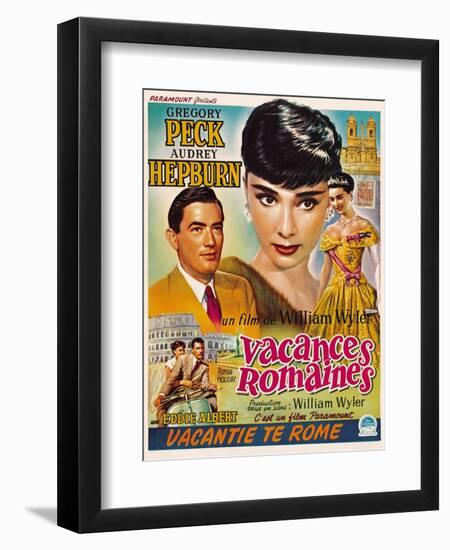 Roman Holiday, Gregory Peck, Audrey Hepburn, 1953-null-Framed Art Print