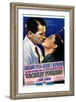 Roman Holiday, Left to Right: Gregory Peck, Audrey Hepburn on Italian Poster Art, 1953-null-Framed Art Print