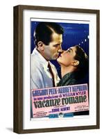 Roman Holiday, Left to Right: Gregory Peck, Audrey Hepburn on Italian Poster Art, 1953-null-Framed Art Print