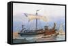 Roman Imperial Era Ship Leaving Arsenal, Watercolour by Albert Sebille (1874-1953)-null-Framed Stretched Canvas