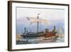 Roman Imperial Era Ship Leaving Arsenal, Watercolour by Albert Sebille (1874-1953)-null-Framed Giclee Print