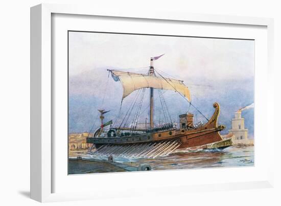 Roman Imperial Era Ship Leaving Arsenal, Watercolour by Albert Sebille (1874-1953)-null-Framed Giclee Print