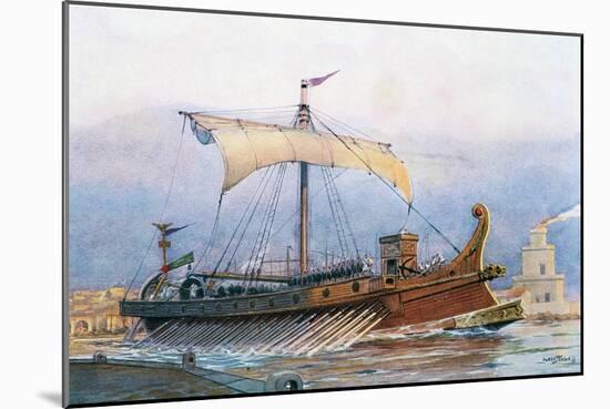 Roman Imperial Era Ship Leaving Arsenal, Watercolour by Albert Sebille (1874-1953)-null-Mounted Giclee Print