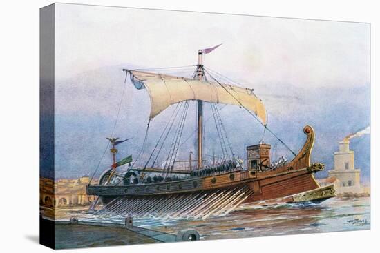 Roman Imperial Era Ship Leaving Arsenal, Watercolour by Albert Sebille (1874-1953)-null-Stretched Canvas