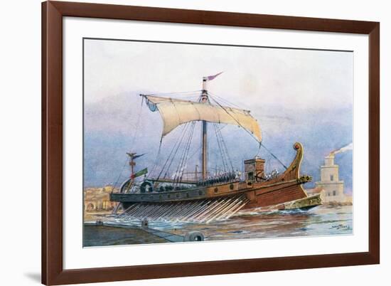 Roman Imperial Era Ship Leaving Arsenal, Watercolour by Albert Sebille (1874-1953)-null-Framed Giclee Print