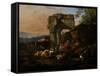 Roman Landscape with Cattle and Shepherds, 1676-Johann Heinrich Roos-Framed Stretched Canvas