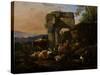 Roman Landscape with Cattle and Shepherds, 1676-Johann Heinrich Roos-Stretched Canvas
