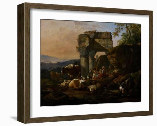 Roman Landscape with Cattle and Shepherds, 1676-Johann Heinrich Roos-Framed Giclee Print