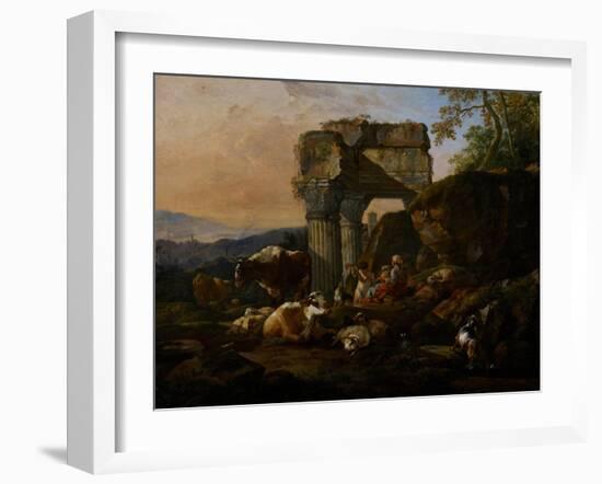 Roman Landscape with Cattle and Shepherds, 1676-Johann Heinrich Roos-Framed Giclee Print