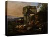 Roman Landscape with Cattle and Shepherds, 1676-Johann Heinrich Roos-Stretched Canvas