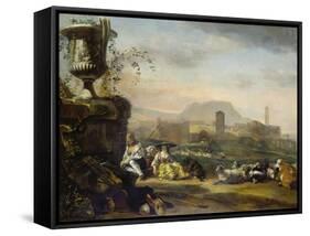 Roman Landscape with Shepherds-Jan Weenix-Framed Stretched Canvas
