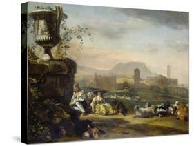 Roman Landscape with Shepherds-Jan Weenix-Stretched Canvas