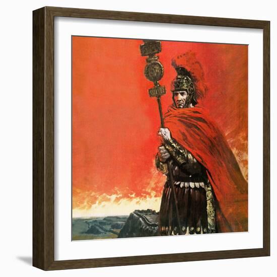 Roman Legionary in Front of Hadrian's Wall-Graham Coton-Framed Giclee Print