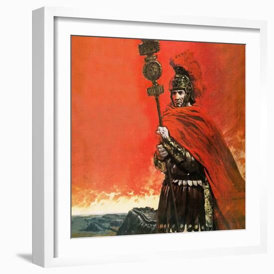 Roman Legionary in Front of Hadrian's Wall-Graham Coton-Framed Giclee Print