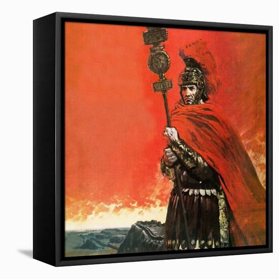 Roman Legionary in Front of Hadrian's Wall-Graham Coton-Framed Stretched Canvas
