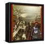 Roman Legionnaire with a Roman City and Coliseum-Stocktrek Images-Framed Stretched Canvas