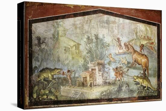 Roman Life on the River Nile Egypt, Fresco from temple of Bacchus at Pompeii 55-79 BC-null-Stretched Canvas