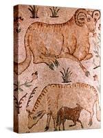 Roman Mosaic of a Ram, a Cow and Calf, 4th Century AD-null-Stretched Canvas