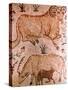 Roman Mosaic of a Ram, a Cow and Calf, 4th Century AD-null-Stretched Canvas