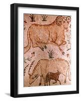 Roman Mosaic of a Ram, a Cow and Calf, 4th Century AD-null-Framed Giclee Print