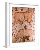 Roman Mosaic of a Ram, a Cow and Calf, 4th Century AD-null-Framed Giclee Print