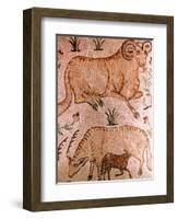 Roman Mosaic of a Ram, a Cow and Calf, 4th Century AD-null-Framed Giclee Print