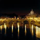 Night View of the Sant'Angelo Bridge and the Dome of the Basilica of Saint Peter in Rome-Roman-Giclee Print