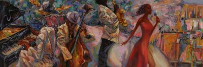 Jazz Singer, Jazz Club, Jazz Band,Oil Painting, Artist Roman Nogin, Series Sounds of Jazz. Looking-ROMAN NOGIN-Stretched Canvas