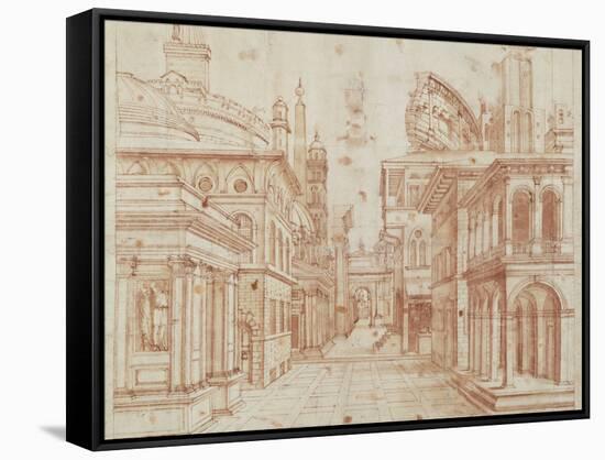 Roman Perspective-Baldassare Peruzzi-Framed Stretched Canvas