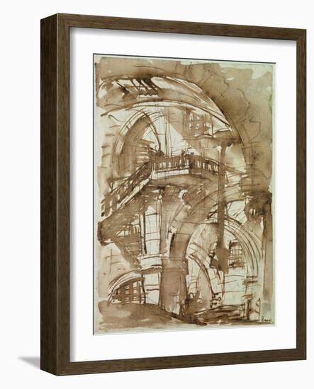 Roman Prison, circa 1744-5 (Pen and Wash over Pencil)-Giovanni Battista Piranesi-Framed Giclee Print