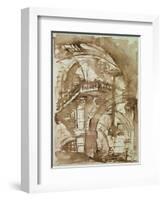 Roman Prison, circa 1744-5 (Pen and Wash over Pencil)-Giovanni Battista Piranesi-Framed Giclee Print