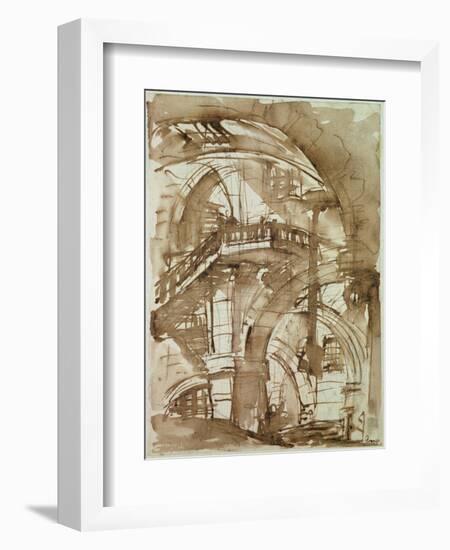 Roman Prison, circa 1744-5 (Pen and Wash over Pencil)-Giovanni Battista Piranesi-Framed Giclee Print