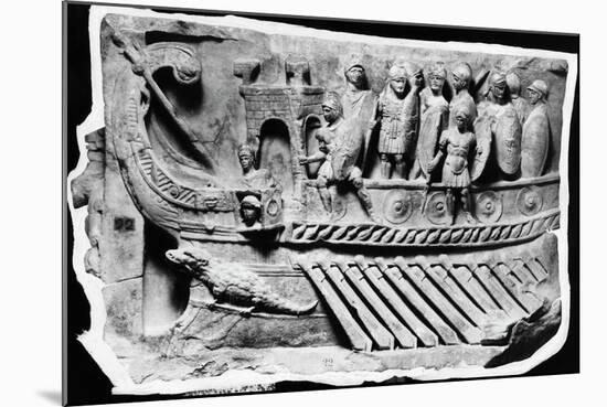 Roman Relief Sculpture with Soldiers on Boat-null-Mounted Photographic Print