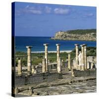 Roman Ruins with Statue of Emperor Trajan, Baelo Claudia, Near Tarifa, Andalucia, Spain, Europe-Stuart Black-Stretched Canvas