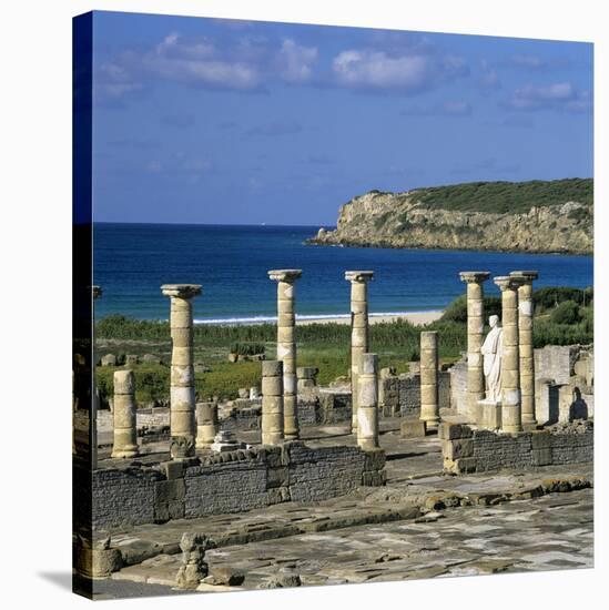 Roman Ruins with Statue of Emperor Trajan, Baelo Claudia, Near Tarifa, Andalucia, Spain, Europe-Stuart Black-Stretched Canvas