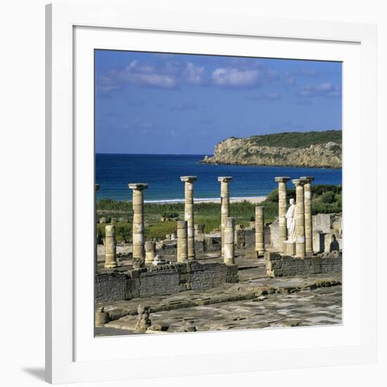 Roman Ruins with Statue of Emperor Trajan, Baelo Claudia, Near Tarifa, Andalucia, Spain, Europe-Stuart Black-Framed Photographic Print