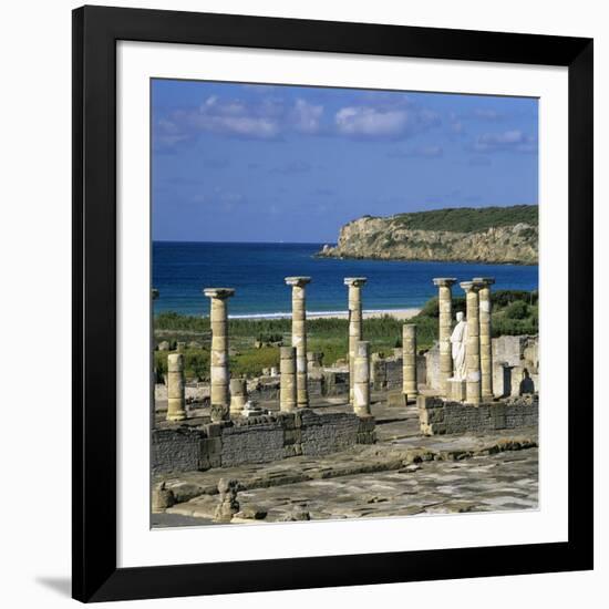 Roman Ruins with Statue of Emperor Trajan, Baelo Claudia, Near Tarifa, Andalucia, Spain, Europe-Stuart Black-Framed Photographic Print