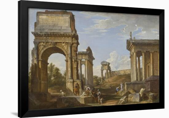 Roman Ruins with the Arch of Titus, 1734-Giovanni Paolo Panini-Framed Giclee Print