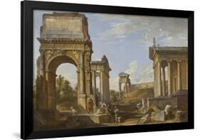 Roman Ruins with the Arch of Titus, 1734-Giovanni Paolo Panini-Framed Giclee Print