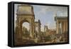 Roman Ruins with the Arch of Titus, 1734-Giovanni Paolo Panini-Framed Stretched Canvas