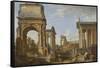 Roman Ruins with the Arch of Titus, 1734-Giovanni Paolo Panini-Framed Stretched Canvas