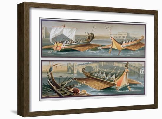 Roman Sailboats and Rowing Boats, After Frescoes in the Temple of Isis in Pompeii-Giacinto Gigante-Framed Giclee Print