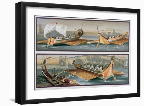 Roman Sailboats and Rowing Boats, After Frescoes in the Temple of Isis in Pompeii-Giacinto Gigante-Framed Giclee Print