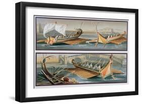 Roman Sailboats and Rowing Boats, After Frescoes in the Temple of Isis in Pompeii-Giacinto Gigante-Framed Giclee Print