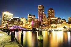 Boston Skyline with Financial District and Boston Harbor-Roman Slavik-Framed Stretched Canvas
