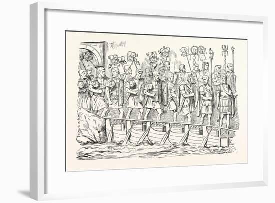 Roman Soldiers Passing over a Bridge of Boats. (From the Antonine Column.)-null-Framed Giclee Print