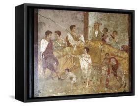 Roman wallpainting of a dinner-party, Pompeii, Italy. Artist: Unknown-Unknown-Framed Stretched Canvas